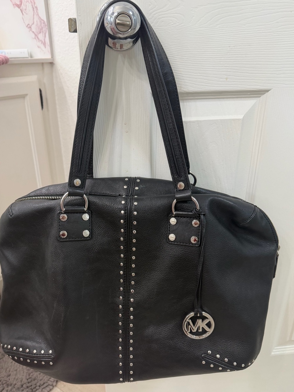 Michael Kors Black Leather Studded Satchel/Shoulder Bag - Large